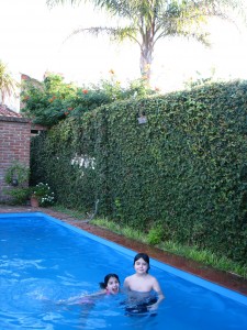 Tulia and I cooling off in the pool!